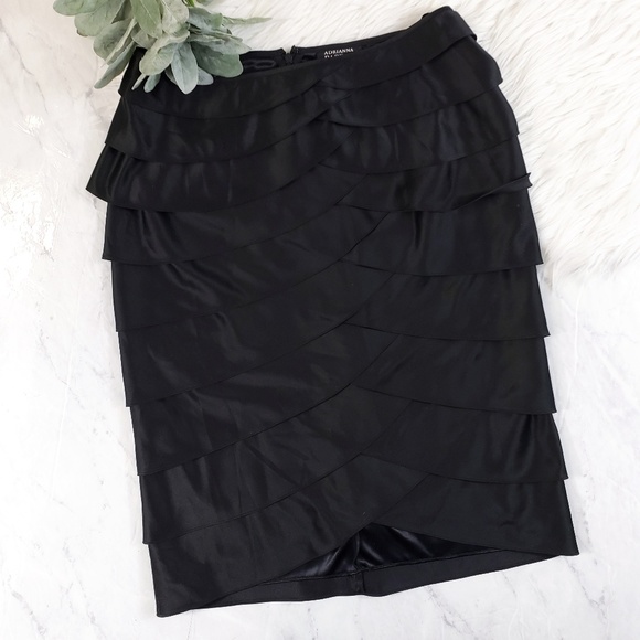 Adrianna Papell Dresses & Skirts - Adrianna Papell Black Satin Scalloped Ruffle Skirt